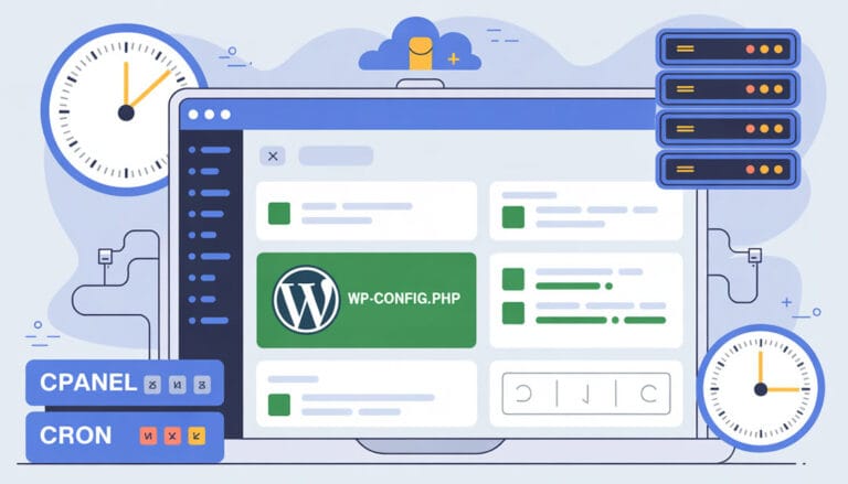 Illustration showing WordPress cron setup with cPanel and server automation for faster site performance